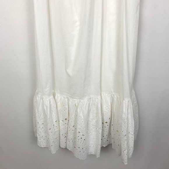 Allsaints Paola Cotton Midi Ruffle Eyelet Open Back Dress Chalk White - Picture 10 of 12